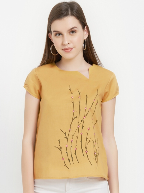 

Soie Women Mustard Self Design Top