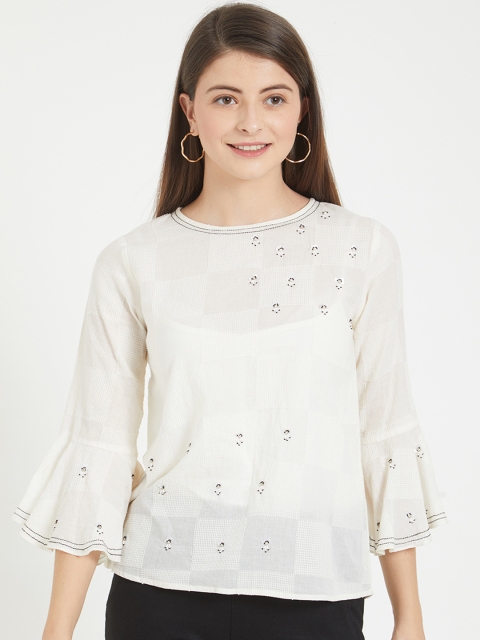 

Soie Women Off-White Checked A-Line Top