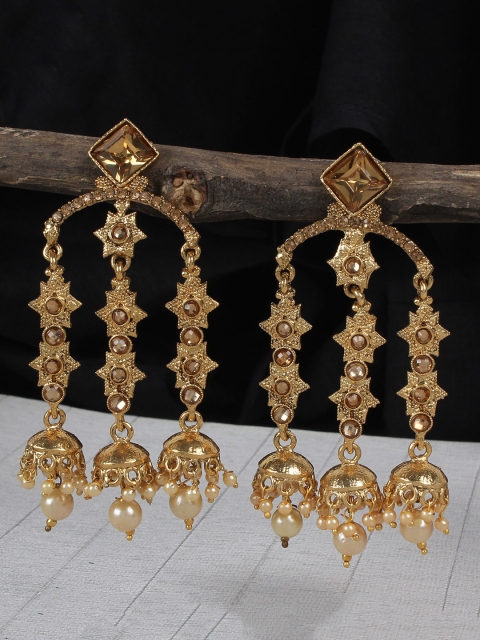

Shining Diva Gold-Toned & White Classic Jhumkas