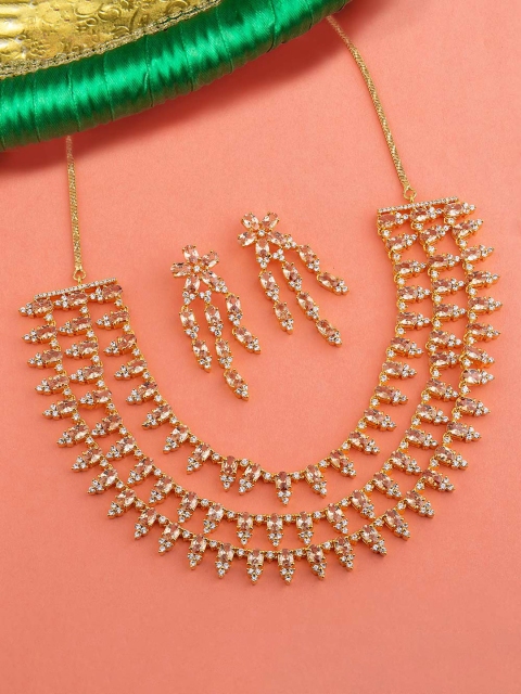

Voylla Women Gold-Plated & White Stone-Studded Handcrafted Jewellery Set