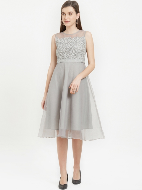 

Soie Women Grey Solid Fit and Flare Dress