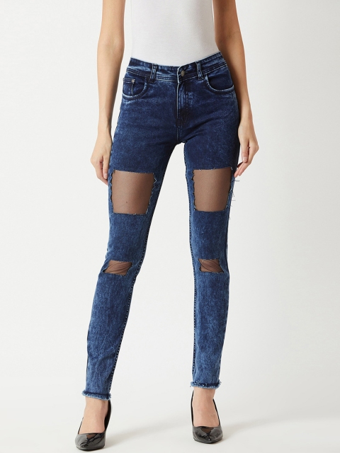 

Miss Chase Women Blue Regular Fit Mid-Rise Highly Distressed Stretchable Jeans