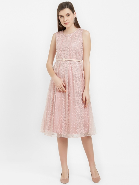 

Soie Women Pink Self Design Fit and Flare Dress