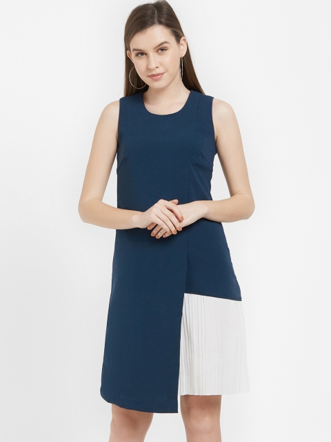 Soie Women Blue & White Colourblocked Sheath Dress