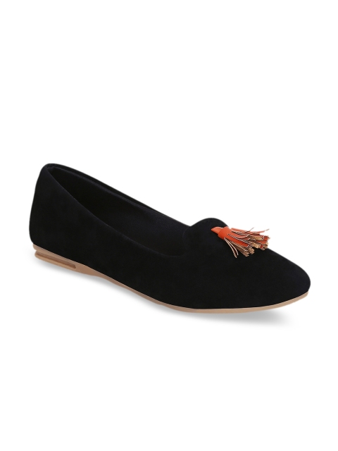 

Get Glamr Women Black Solid Synthetic Suede Ballerinas
