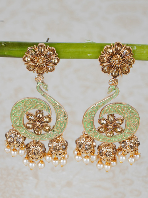 

Shining Diva Gold-Toned & Green Classic Jhumkas