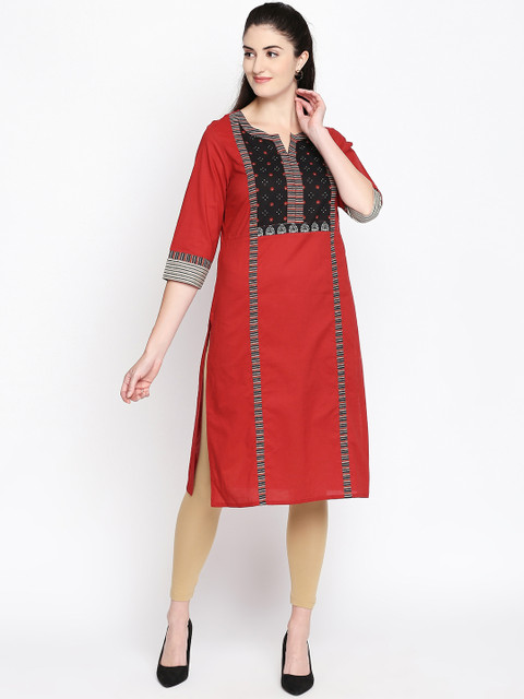 

RANGMANCH BY PANTALOONS Women Red Printed Straight Kurta