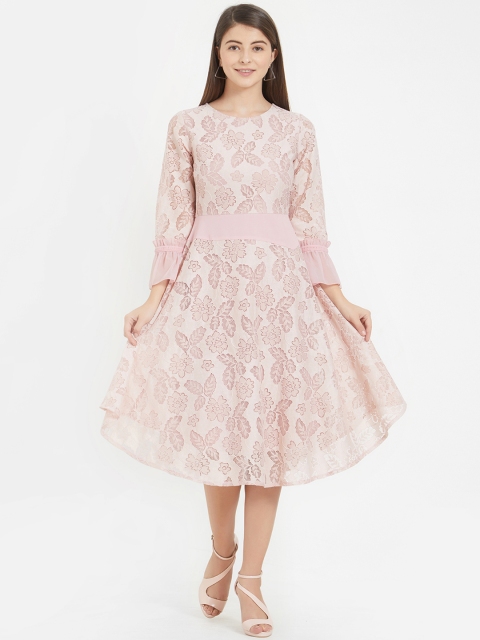 

Soie Women Pink Self Design Fit and Flare Dress