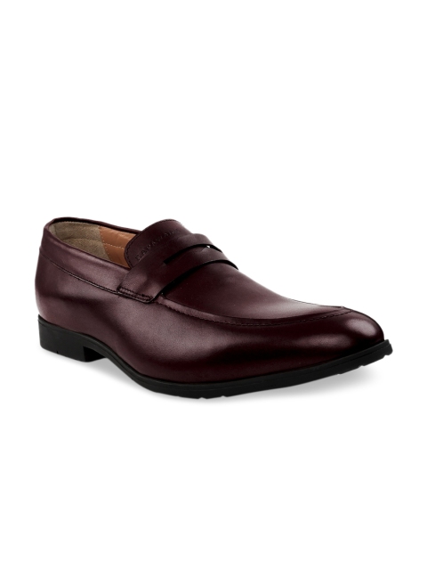

RAPAWALK Men Burgundy Standard Width Leather Formal Slip-Ons