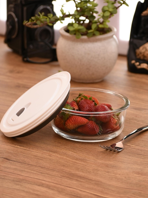 

CLAY CRAFT Transparent Solid Glass Set of 2 Food Round Container with Air Vent Lid