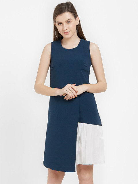 

Soie Women Teal Blue & White Colourblocked Sheath Dress