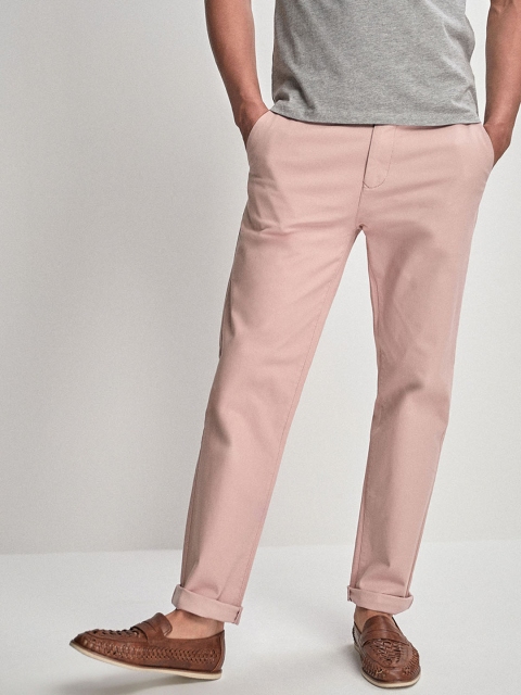 

next Men Beige Straight Fit Solid Regular Trousers