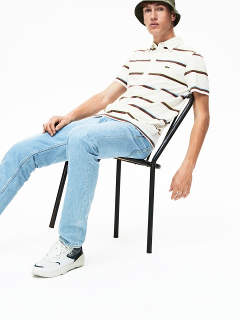 

Lacoste Men Off-White Striped Polo