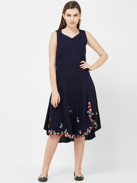 

Soie Women Navy Blue Solid Fit and Flare Dress