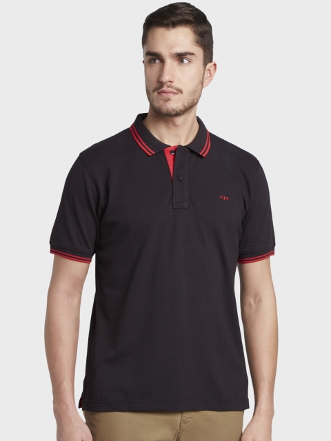 

ColorPlus Men Black Solid Polo Collar T-shirt