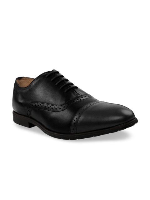 

RAPAWALK Men Black & Grey Standard Width Leather Formal Oxfords