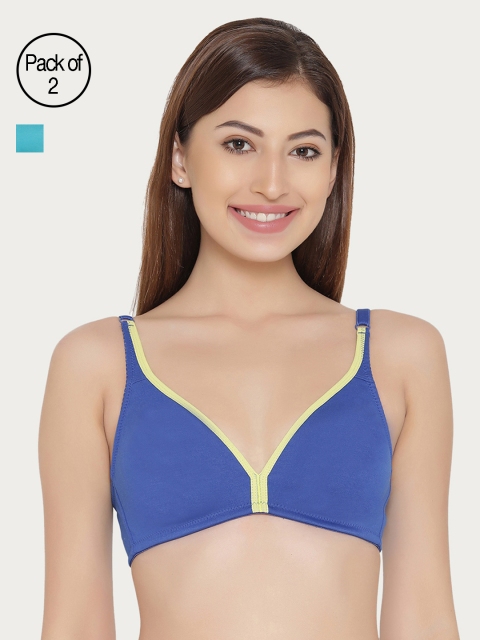 

Clovia Pack Of 2 Solid Non-Wired Non Padded Plunge T-Shirt Bras COMBRC67240B, Blue