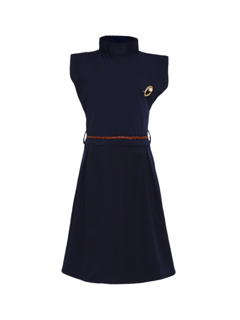 

Kidling Girls Navy Blue Solid Fit and Flare Dress
