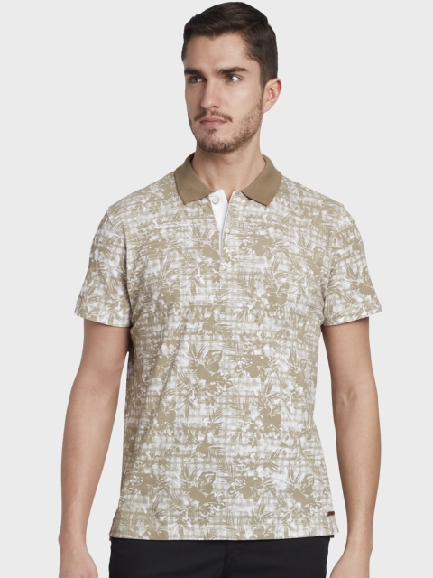 ColorPlus Men Brown Printed Polo Collar T-shirt