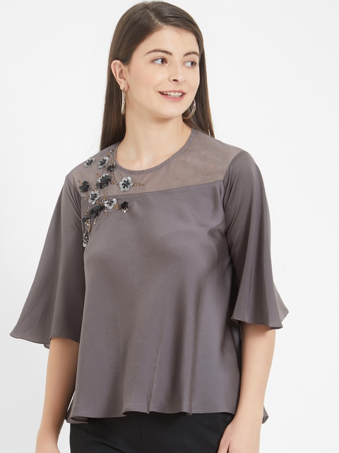 

Soie Women Grey Solid A-Line Top