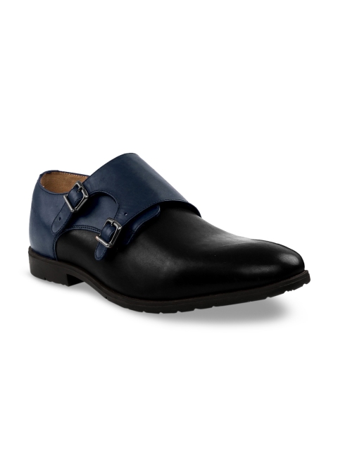 

RAPAWALK Men Blue & Black Standard Width Leather Formal Monks