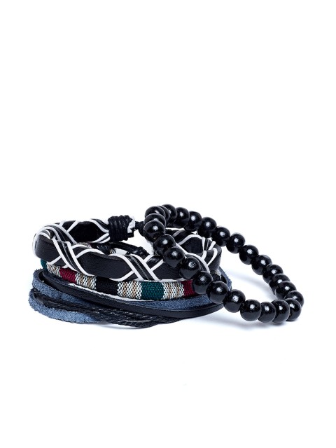 

Alvaro Castagnino Set of 4 Leather Wraparound Bracelets, Black