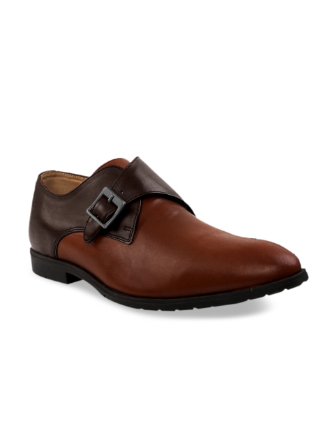 

RAPAWALK Men Brown & Tan Brown Standard Width Leather Formal Monks