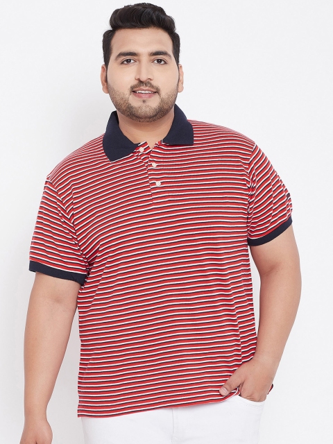 

bigbanana Plus Size Men Red Striped Polo Collar T-shirt
