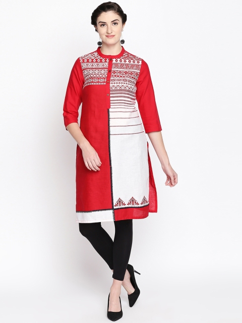 

RANGMANCH BY PANTALOONS Women Red & White Printed Straight Kurta