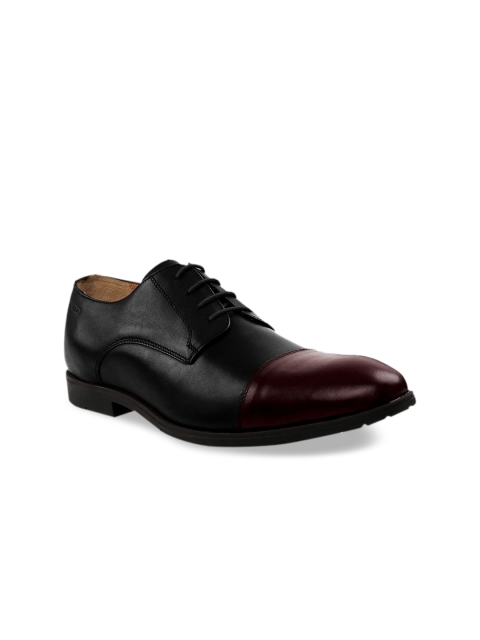 

RAPAWALK Men Black & Burgundy Standard Width Leather Formal Derbys