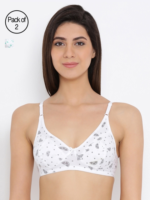 

Clovia White Printed Non-Wired Non Padded Everyday Bra COMBRC66240B