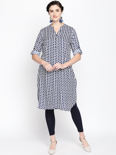 

RANGMANCH BY PANTALOONS Women Blue Printed Straight Kurta