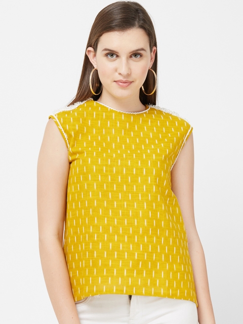 

Soie Women Yellow Printed A-Line Top