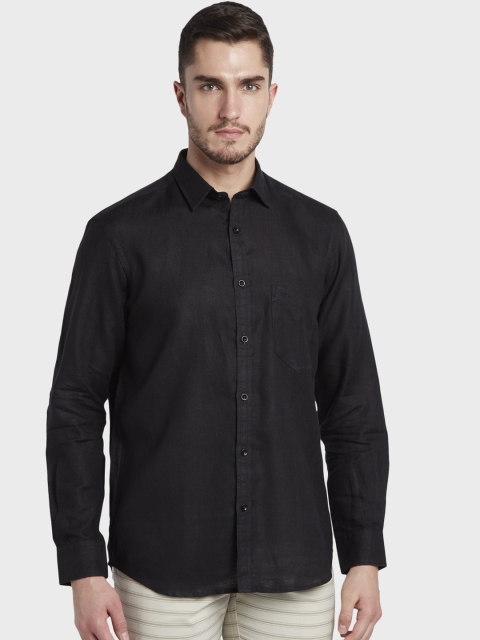 

ColorPlus Men Black Slim Fit Solid Casual Linen Shirt
