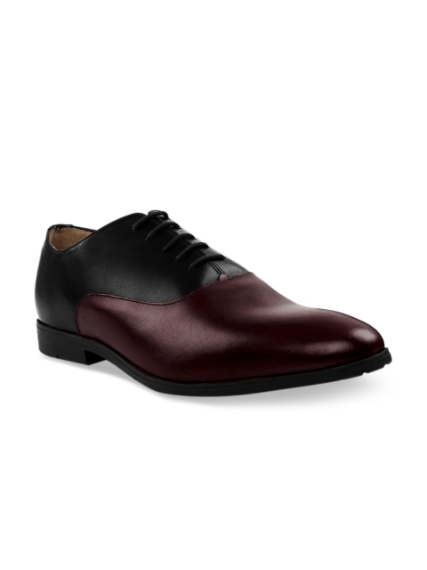 

RAPAWALK Men Black & Burgundy Standard Width Leather Formal Oxfords