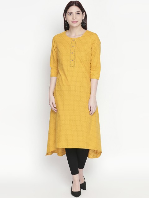 

RANGMANCH BY PANTALOONS Women Yellow Checked A-Line Kurta