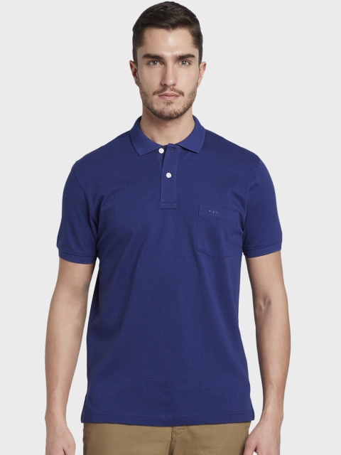 

ColorPlus Men Blue Self Design Polo Collar T-shirt