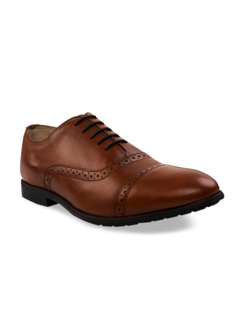 

RAPAWALK Men Tan Brown Standard Width Leather Formal Oxfords