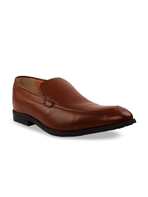 

RAPAWALK Men Tan Brown Standard Width Leather Formal Slip-Ons