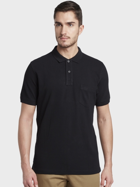 

ColorPlus Men Black Solid Polo Collar T-shirt