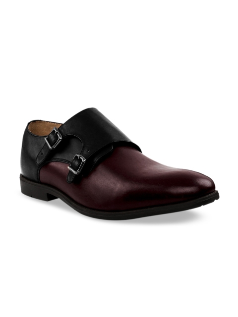 

RAPAWALK Men Black & Burgundy Standard Width Leather Formal Monks