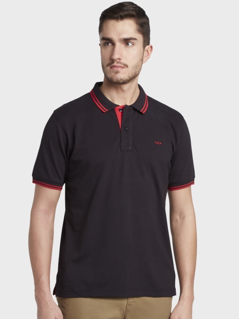 

ColorPlus Men Black Solid Polo Collar T-shirt