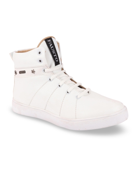 

FAUSTO Men White Solid Synthetic Leather Mid-Top Sneakers