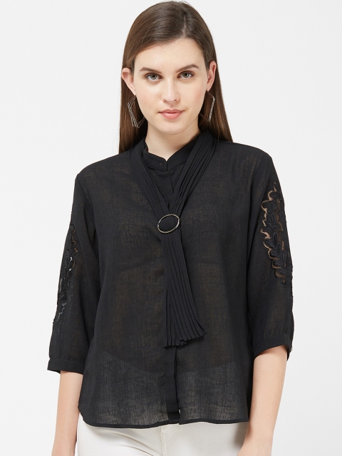 

Soie Women Black Self Design Shirt Style Top