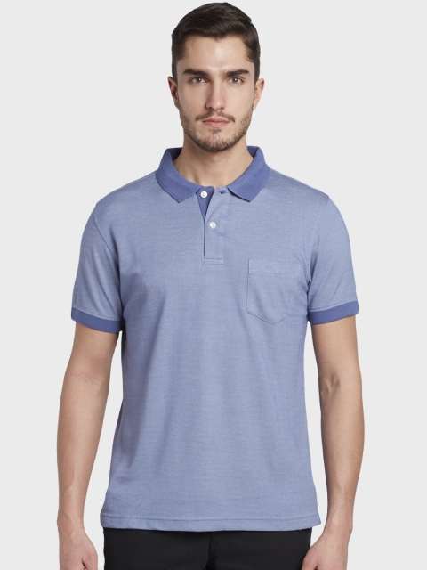 ColorPlus Men Blue Self Design Polo Collar T-shirt