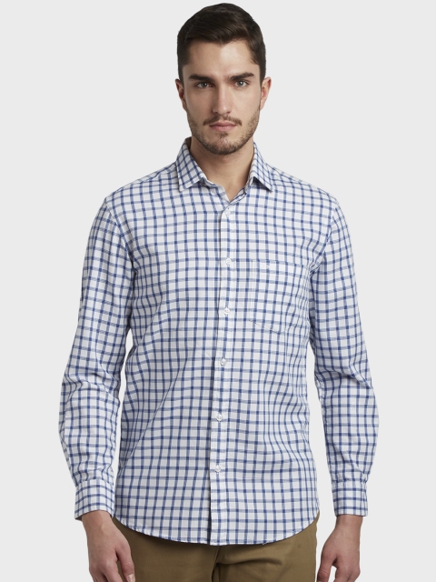 

ColorPlus Men Blue & White Slim Fit Checked Casual Shirt