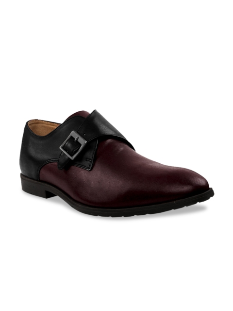 

RAPAWALK Men Black & Burgundy Standard Width Leather Formal Monks