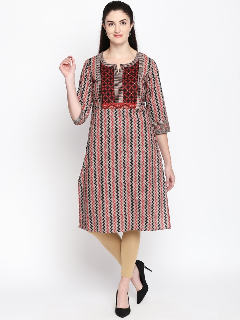 

RANGMANCH BY PANTALOONS Women Red & Black Printed Straight Kurta
