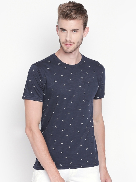 

Urban Ranger by pantaloons Men Navy Blue Printed Round Neck Pure Cotton T-shirt