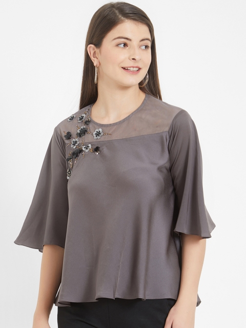 

Soie Women Grey Solid A-Line Top